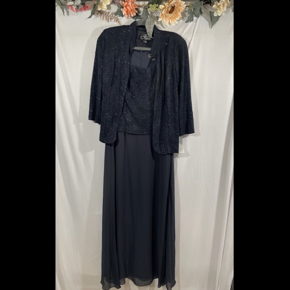 NWT $209 Alex Evenings [ 10 ] Sequin Mock Gown with Jacket in Navy Blue‎ - Picture 10 of 13